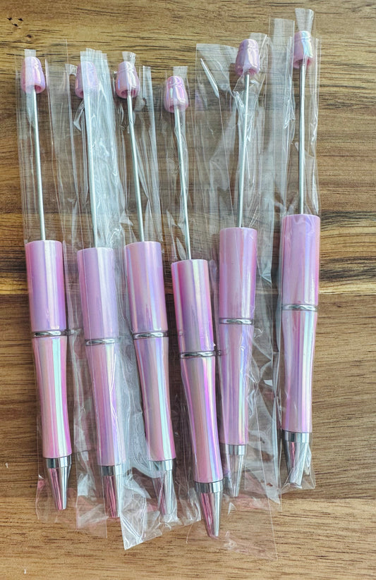 Holographic Baby Pink plastic Pens (wholesale)