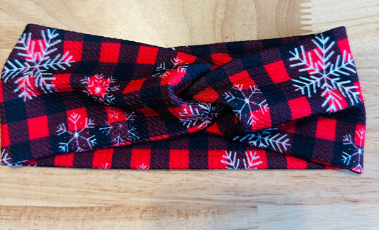 Red plaid snowflake headband